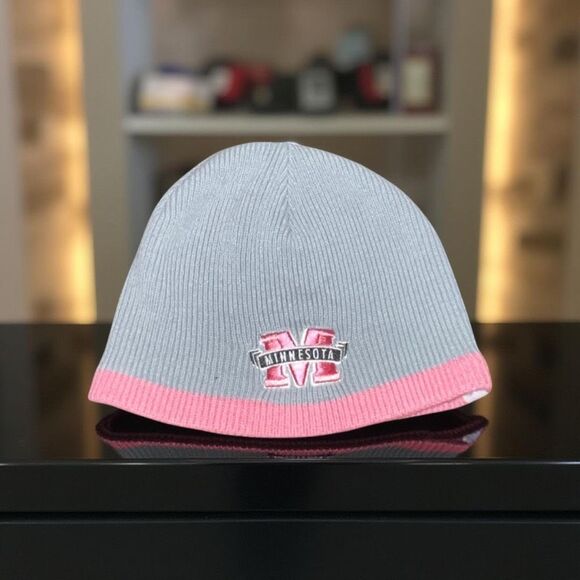 Unisex Minnesota Pink Gray Knit Beanie One Size - Picture 1 of 5